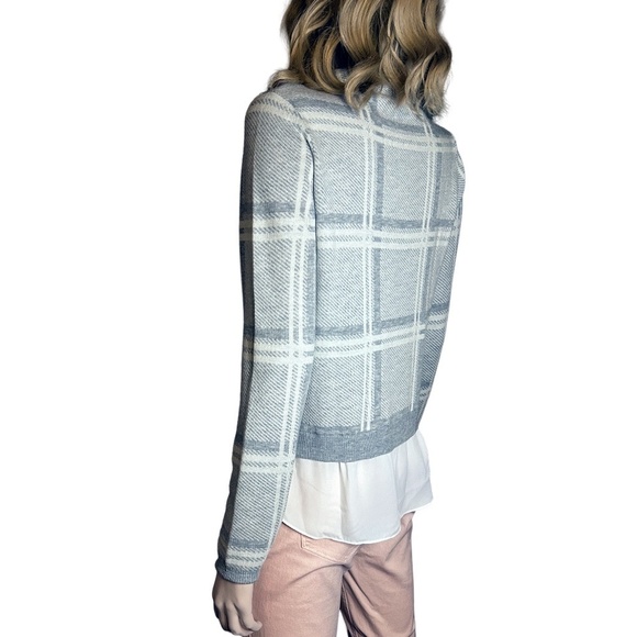 Camber & Grace Cheater Sweater Tunic Grey White Plaid Illusion Blouse Super Soft - Picture 7 of 14